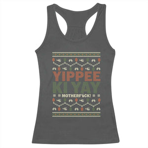 Yippee Ki Yay Racerback Tank Top Retro 80's Movie Xmas Gift Ugly Christmas TS10 Dark Heather Print Your Wear