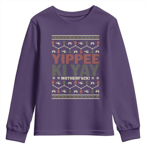 Yippee Ki Yay Youth Sweatshirt Retro 80's Movie Xmas Gift Ugly Christmas TS10 Purple Print Your Wear
