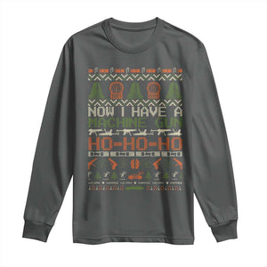 Now I Have A Machine Gun Long Sleeve Shirt Christmas 90s Movie Ugly Xmas TS10 Dark Heather Print Your Wear