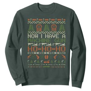 Now I Have A Machine Gun Sweatshirt Christmas 90s Movie Ugly Xmas TS10 Dark Forest Green Print Your Wear