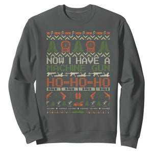 Now I Have A Machine Gun Sweatshirt Christmas 90s Movie Ugly Xmas TS10 Dark Heather Print Your Wear