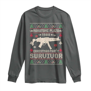 Nakatomi Plaza Christmas Party Long Sleeve Shirt Funny 80's Die Movie 1988 Ugly Christmas TS10 Dark Heather Print Your Wear