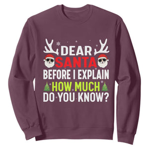 Funny Christmas Sweatshirt Dear Santa I Can Explain How Much Do You Know TS10 Maroon Print Your Wear