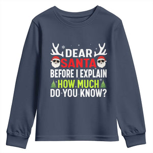 Funny Christmas Youth Sweatshirt Dear Santa I Can Explain How Much Do You Know TS10 Navy Print Your Wear