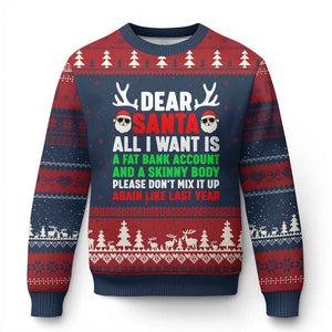 Funny Xmas Ugly Christmas Sweater Dear Santa All I Want Is A Fat Bank Account Skinny Body TS10 Navy Red Print Your Wear