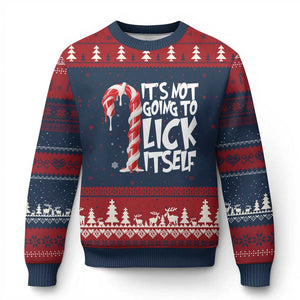 Funny Dirty Xmas Ugly Christmas Sweater It's Not Going To Lick Itself Adult Humor Cringe Candy Cane TS10 Navy Red Print Your Wear