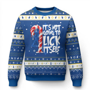Funny Dirty Christmas Hanukkah Ugly Sweater It's Not Going To Lick Itself Adult Humor Cringe Candy Cane TS10 Blue White Print Your Wear
