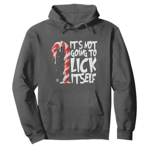 Funny Dirty Christmas Hoodie It's Not Going To Lick Itself Adult Humor Cringe Candy Cane TS10 Dark Heather Print Your Wear