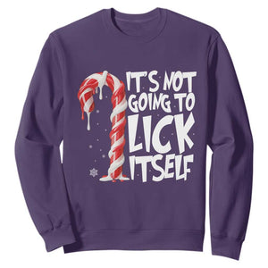 Funny Dirty Christmas Sweatshirt It's Not Going To Lick Itself Adult Humor Cringe Candy Cane TS10 Purple Print Your Wear