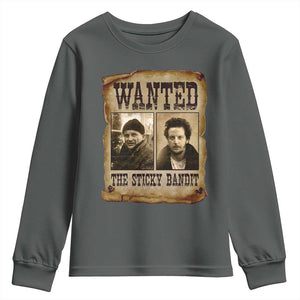 Funny Christmas Movie Youth Sweatshirt Wanted Sticky Bandit Merry Xmas Ya Filthy Animal TS10 Dark Heather Print Your Wear