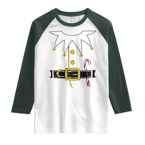 Christmas Elf Costume Raglan Shirt Holiday Costume Funny Christmas Gift TS10 White Dark Forest Green Print Your Wear