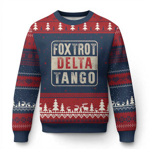 Subtle FDT Ugly Christmas Sweater Foxtrots Delta Tangos TS10 Navy Red Print Your Wear