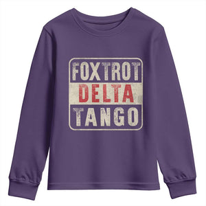 Subtle FDT Youth Sweatshirt Foxtrots Delta Tangos TS10 Purple Print Your Wear