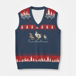 Subtle FDT V-Neck Knit Sweater Vest Flicker Dodo Titmouse Bird TS10 Navy Red Print Your Wear