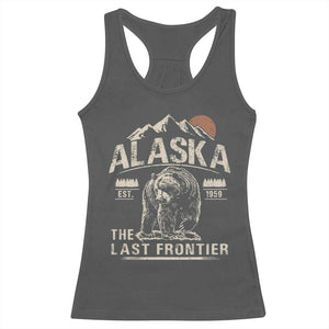 Bear Alaska The Last Frontier Racerback Tank Top Vintage Alaska Camping Hiking Mountain TS10 Dark Heather Print Your Wear
