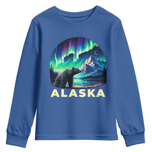 Bear Alaska Youth Sweatshirt Alaskan Night Sky Northern Lights Aurora TS10 Royal Blue Print Your Wear