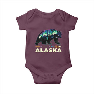 Alaska Baby Onesie Alaskan Night Sky Northern Lights Aurora Bear TS10 Maroon Print Your Wear
