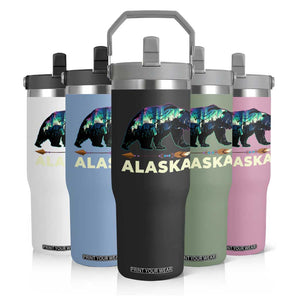 Alaska Flip Straw Tumbler Alaskan Night Sky Northern Lights Aurora Bear TS10 Print Your Wear