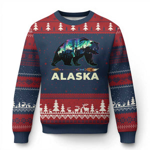 Alaska Ugly Christmas Sweater Alaskan Night Sky Northern Lights Aurora Bear TS10 Navy Red Print Your Wear