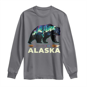 Alaska Long Sleeve Shirt Alaskan Night Sky Northern Lights Aurora Bear TS10 Charcoal Print Your Wear