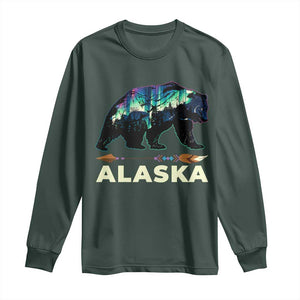 Alaska Long Sleeve Shirt Alaskan Night Sky Northern Lights Aurora Bear TS10 Dark Forest Green Print Your Wear