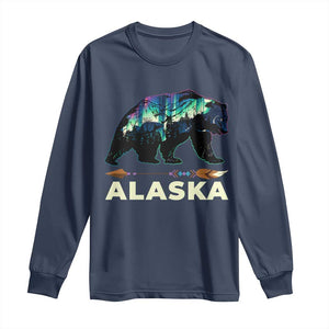 Alaska Long Sleeve Shirt Alaskan Night Sky Northern Lights Aurora Bear TS10 Navy Print Your Wear