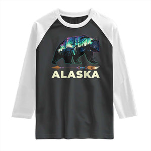 Alaska Raglan Shirt Alaskan Night Sky Northern Lights Aurora Bear TS10 Black White Print Your Wear
