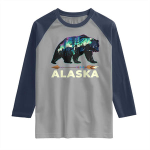 Alaska Raglan Shirt Alaskan Night Sky Northern Lights Aurora Bear TS10 Sport Gray Navy Print Your Wear