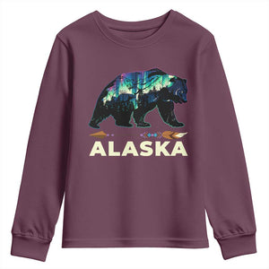 Alaska Youth Sweatshirt Alaskan Night Sky Northern Lights Aurora Bear TS10 Maroon Print Your Wear