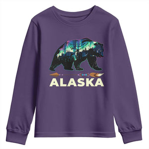 Alaska Youth Sweatshirt Alaskan Night Sky Northern Lights Aurora Bear TS10 Purple Print Your Wear