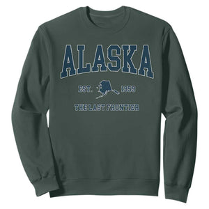 Alaska Sweatshirt Vintage Sports Design The Last Frontier Souvenirs TS10 Dark Forest Green Print Your Wear