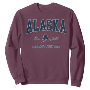 Alaska Sweatshirt Vintage Sports Design The Last Frontier Souvenirs TS10 Maroon Print Your Wear