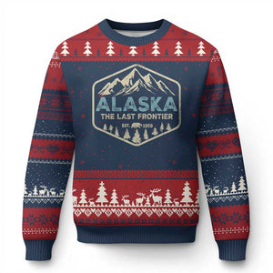 Vintage Alaska The Last Frontier Ugly Christmas Sweater Retro Alaskan Bear Mountain Souvenir TS10 Navy Red Print Your Wear