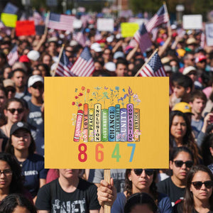 Retro 8647 Protest Sign Equal Rights Book Flower Feminist Women Rights TS10 Horizontal 18" × 24" Yellow Print Your Wear