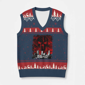 Retro 8647 V-Neck Knit Sweater Vest Vintage USA American Flag Skull TS10 Navy Red Print Your Wear