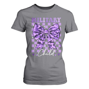 Military Child Coquette Bow T Shirt For Women Purple Up Camo TS10 Charcoal Print Your Wear