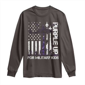 Purple Up For Military Kids Long Sleeve Shirt Camo American Flag Military Child Month USA Camouflage TS10 Dark Chocolate Print Your Wear