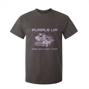Purple Up For Military Kids T Shirt For Kid Military Child Month Army Dinosaur Dino TS10 Dark Chocolate Print Your Wear