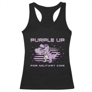 Purple Up For Military Kids Racerback Tank Top Military Child Month Army Dinosaur Dino TS10 Black Print Your Wear