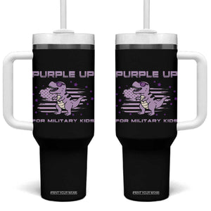 Purple Up For Military Kids Tumbler With Handle Military Child Month Army Dinosaur Dino TS10 One Size: 40 oz Black Print Your Wear