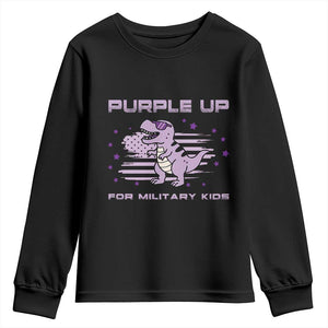 Purple Up For Military Kids Youth Sweatshirt Military Child Month Army Dinosaur Dino TS10 Black Print Your Wear