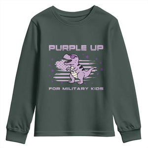 Purple Up For Military Kids Youth Sweatshirt Military Child Month Army Dinosaur Dino TS10 Dark Forest Green Print Your Wear
