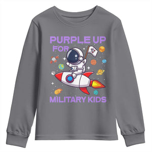 Purple Up For Military Kids Youth Sweatshirt Military Child Month Astronaut Funny TS10 Charcoal Print Your Wear