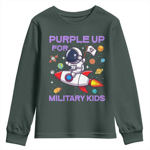 Purple Up For Military Kids Youth Sweatshirt Military Child Month Astronaut Funny TS10 Dark Forest Green Print Your Wear