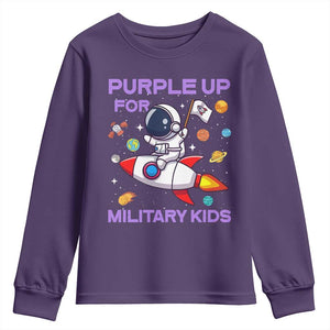 Purple Up For Military Kids Youth Sweatshirt Military Child Month Astronaut Funny TS10 Purple Print Your Wear