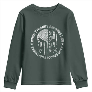 When Tyranny Becomes Law Rebellion Becomes Duty Youth Sweatshirt We The People 1776 American Flag TS10 Dark Forest Green Print Your Wear