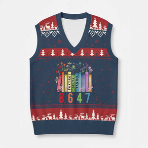 Retro 8647 V-Neck Knit Sweater Vest Foxtrots Delta Tangos Book Flower TS10 Navy Red Print Your Wear