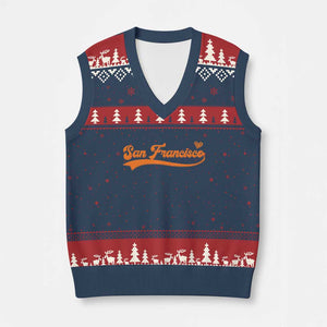 San Francisco V-Neck Knit Sweater Vest SF Varsity California Script Vintage Sports Jersey Style TS10 Navy Red Print Your Wear