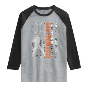 San Francisco Raglan Shirt SF Baseball Player American Flag USA Camo Patriotic TS10 Heather Gray Black Print Your Wear