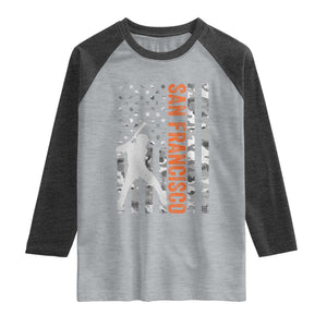 San Francisco Raglan Shirt SF Baseball Player American Flag USA Camo Patriotic TS10 Heather Gray Heather Charcoal Print Your Wear